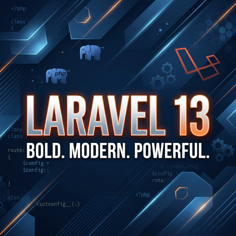 LARAVEL 13 bold modern title text